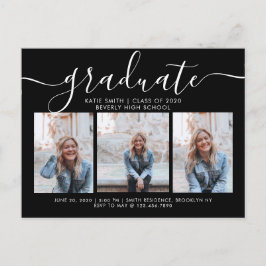 白黒台本の書道の卒業式3写真 インビテーションポストカード