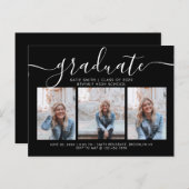 白黒台本の書道の卒業式3写真 インビテーションポストカード (正面/裏面)