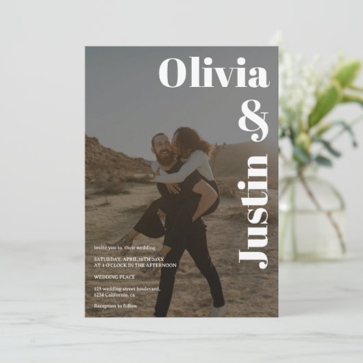 白黒名はっきりした2枚Qrコード結婚ズ 招待状 (スタンド正面)