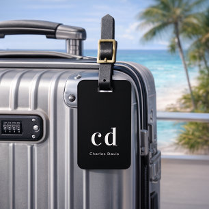 白黒名イニシャルミニマルモダン ラゲッジタグ