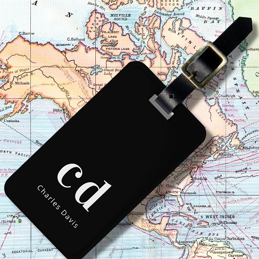 白黒名イニシャルミニマルモダン ラゲッジタグ