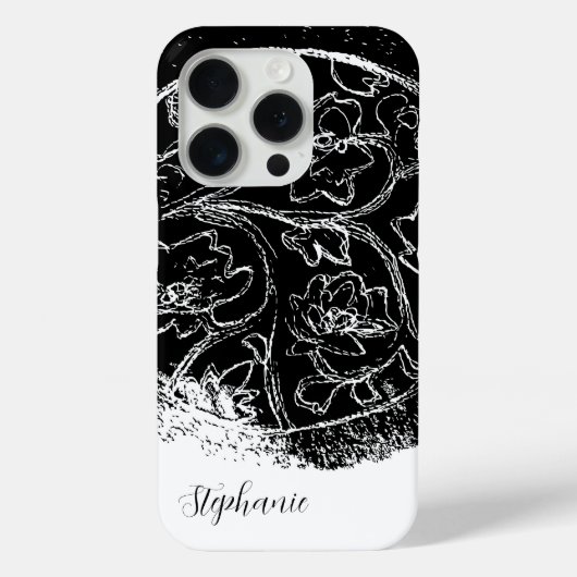 白黒名スクリプトラインアートフローラグラフィック Case-Mate iPhoneケース (裏面)