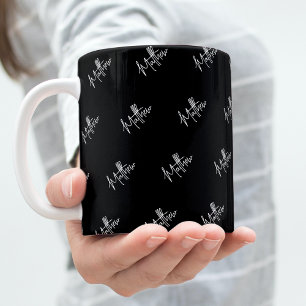 白黒名パターンスクモダンリプト コーヒーマグカップ