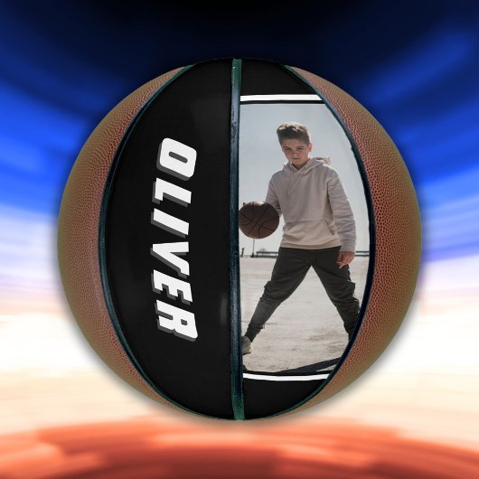 白黒名モダン文字フォトバスケットボール バスケットボール