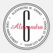 白黒名モノグラムアドレス封筒用シール ラウンドシール (正面)