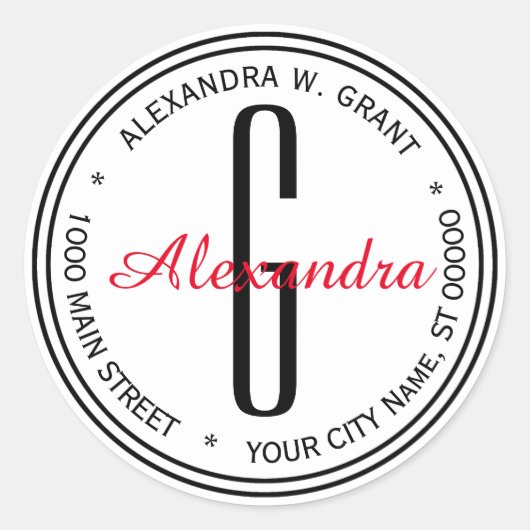 白黒名モノグラムアドレス封筒用シール ラウンドシール (正面)