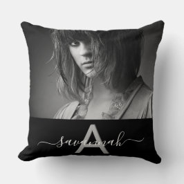 白黒名モノグラム写真 クッション