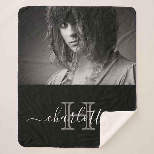 白黒名モノグラム写真 シェルパブランケット (正面)