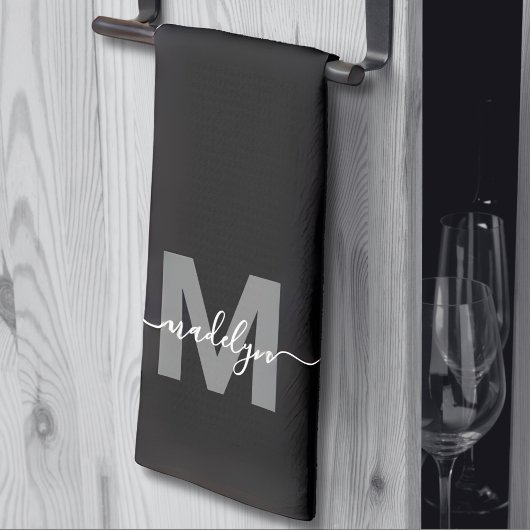 白黒名モノグラム キッチンタオル