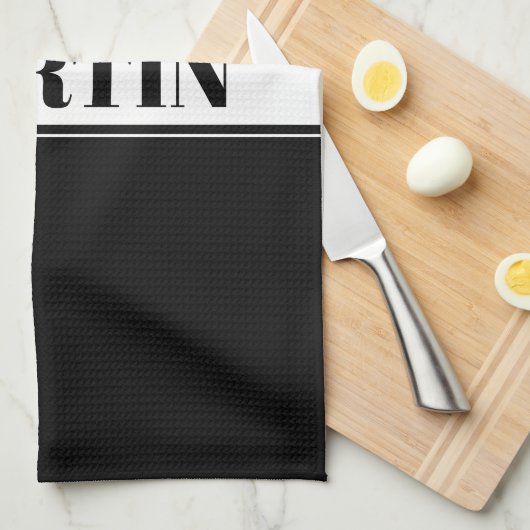白黒名前をカスタムするストライプ キッチンタオル (四つ折り)
