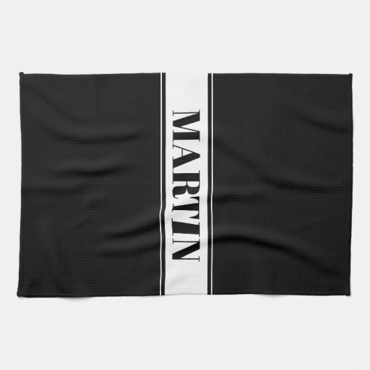 白黒名前をカスタムするストライプ キッチンタオル (横)