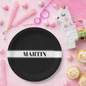 白黒名前をカスタムするストライプ ペーパープレート (パーティー)