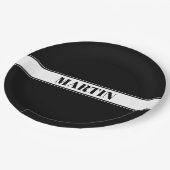 白黒名前をカスタムするストライプ ペーパープレート (アングル)