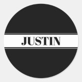 白黒名前をカスタムするストライプ ラウンドシール (正面)