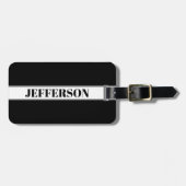 白黒名前をカスタムするストライプ ラゲッジタグ (正面横)