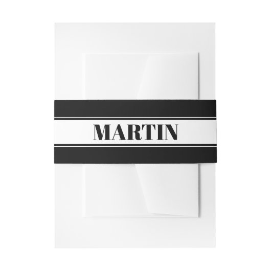 白黒名前をカスタムするストライプ 招待状ベリーバンド (正面例)