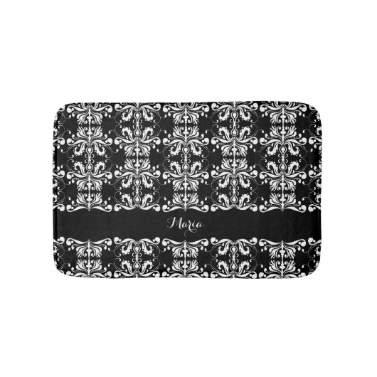 白黒名前を挙げられたDamask バスマット (正面)