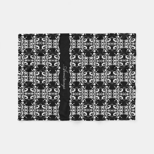 白黒名前を挙げられたDamask フリースブランケット (正面(横))