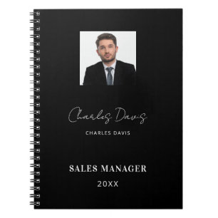 白黒名前署名写真ビジネス ノートブック