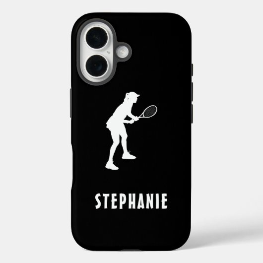 白黒名女子テニス選手ラケット Case-Mate iPhoneケース (裏面)