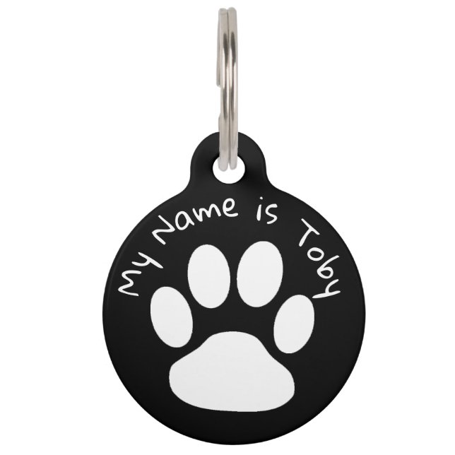 白黒名札および電話番号 ペット　ネームタグ (正面)