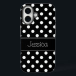 白黒名門私立校風の水玉模様パーソナライズされた iPhone 16ケース<br><div class="desc">可愛い白黒水玉模様カスタムiPhoneケース。</div>