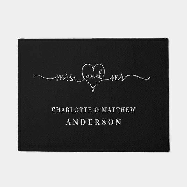 白黒名mr mrs エレガント new結婚 ドアマット (正面)