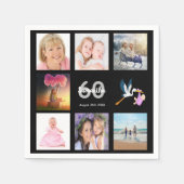 白黒名photo collage 60th birthday スタンダードカクテルナプキン (正面)
