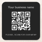 白黒営業バーレストランメニューqrコード スクエアペーパーコースター (正面)