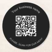 白黒営業バーレストランメニューqrコード ラウンドペーパーコースター (正面)