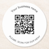 白黒営業バーレストランメニューqrコード ラウンドペーパーコースター (正面)