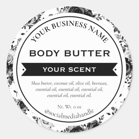 白黒国フローラバラ製品ラベル ラウンドシール (正面)