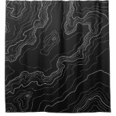 白黒地形の地図 シャワーカーテン (正面)