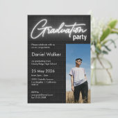 白黒壁ネオン写真卒業パーティー 招待状 (スタンド正面)