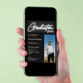 白黒壁ネオン写真卒業パーティー 招待状