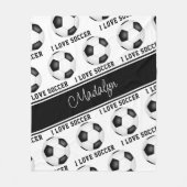 白黒大好きサッカー文字柄 フリースブランケット (正面)