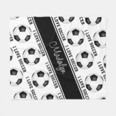 白黒大好きサッカー文字柄 フリースブランケット (正面(横))