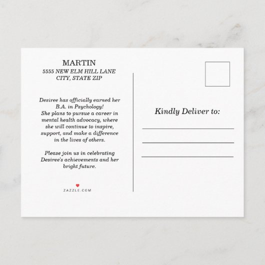 白黒大学写真卒業 インビテーションポストカード (裏面)