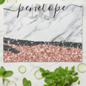 白黒大理石とグリッター キッチンタオル (折り畳み)