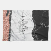 白黒大理石とグリッター キッチンタオル (横)