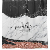 白黒大理石とグリッター シャワーカーテン (正面)