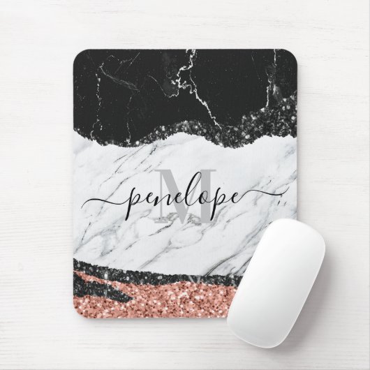 白黒大理石とグリッター マウスパッド (マウス)