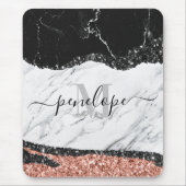 白黒大理石とグリッター マウスパッド (正面)