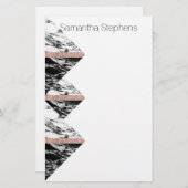 白黒大理石の三角形およびばら色の金ゴールド 便箋 (正面/裏面)