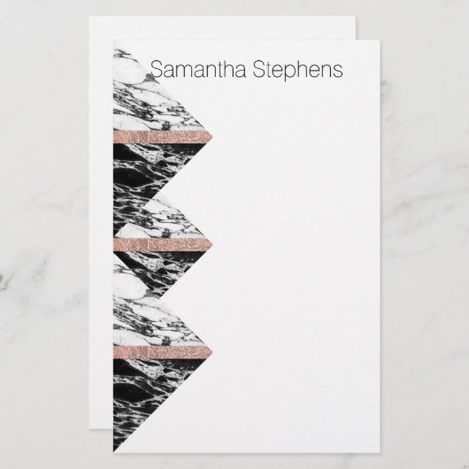 白黒大理石の三角形およびばら色の金ゴールド 便箋 (正面/裏面)
