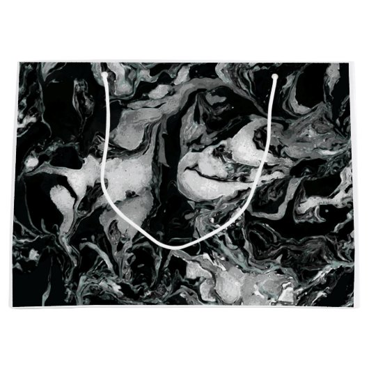 白黒大理石の質の液体のペンキの芸術 ラージペーパーバッグ (正面)