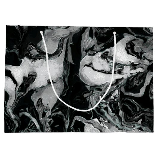 白黒大理石の質の液体のペンキの芸術 ラージペーパーバッグ (裏面)
