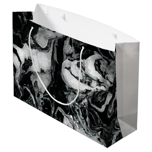 白黒大理石の質の液体のペンキの芸術 ラージペーパーバッグ (裏面アングル)