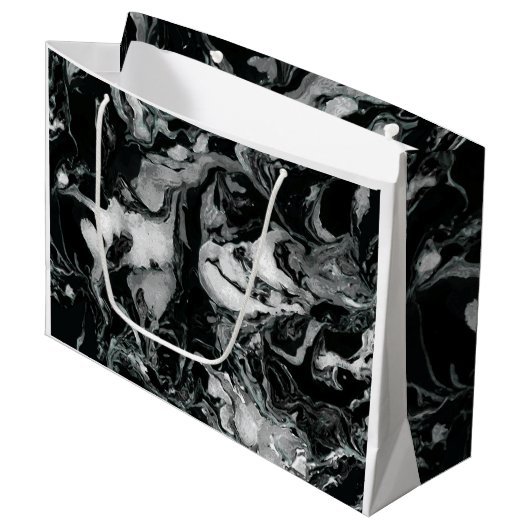 白黒大理石の質の液体のペンキの芸術 ラージペーパーバッグ (正面アングル)