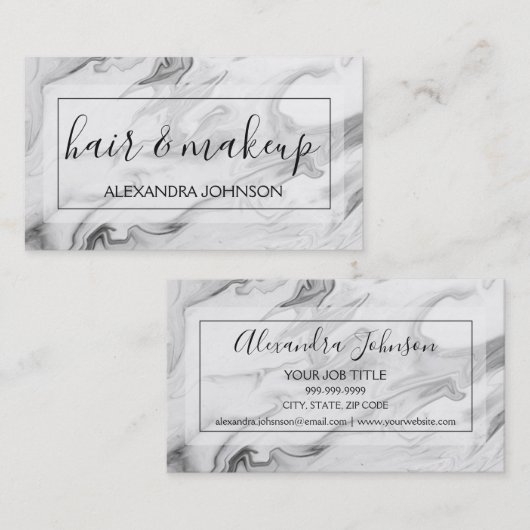 白黒大理石の髪とメイクアップ 名刺 (正面/裏面)